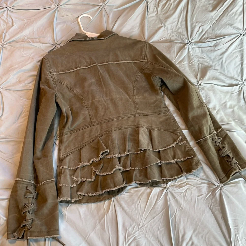Free People Distressed Army Green Fitted Jacket Size Small - Picture 8 of 10